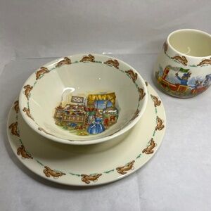 Vintage 1936 Royal Doulton Bunnykins English Bone China 3 Pc Child Set RARE